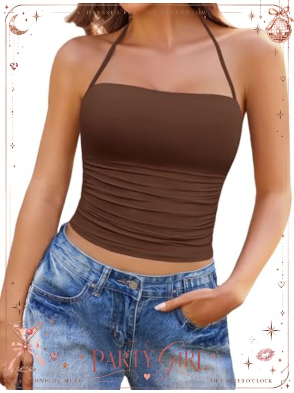 Halter Crop Tank Top Double Lined Ruched Slim Fit Cami Y2K